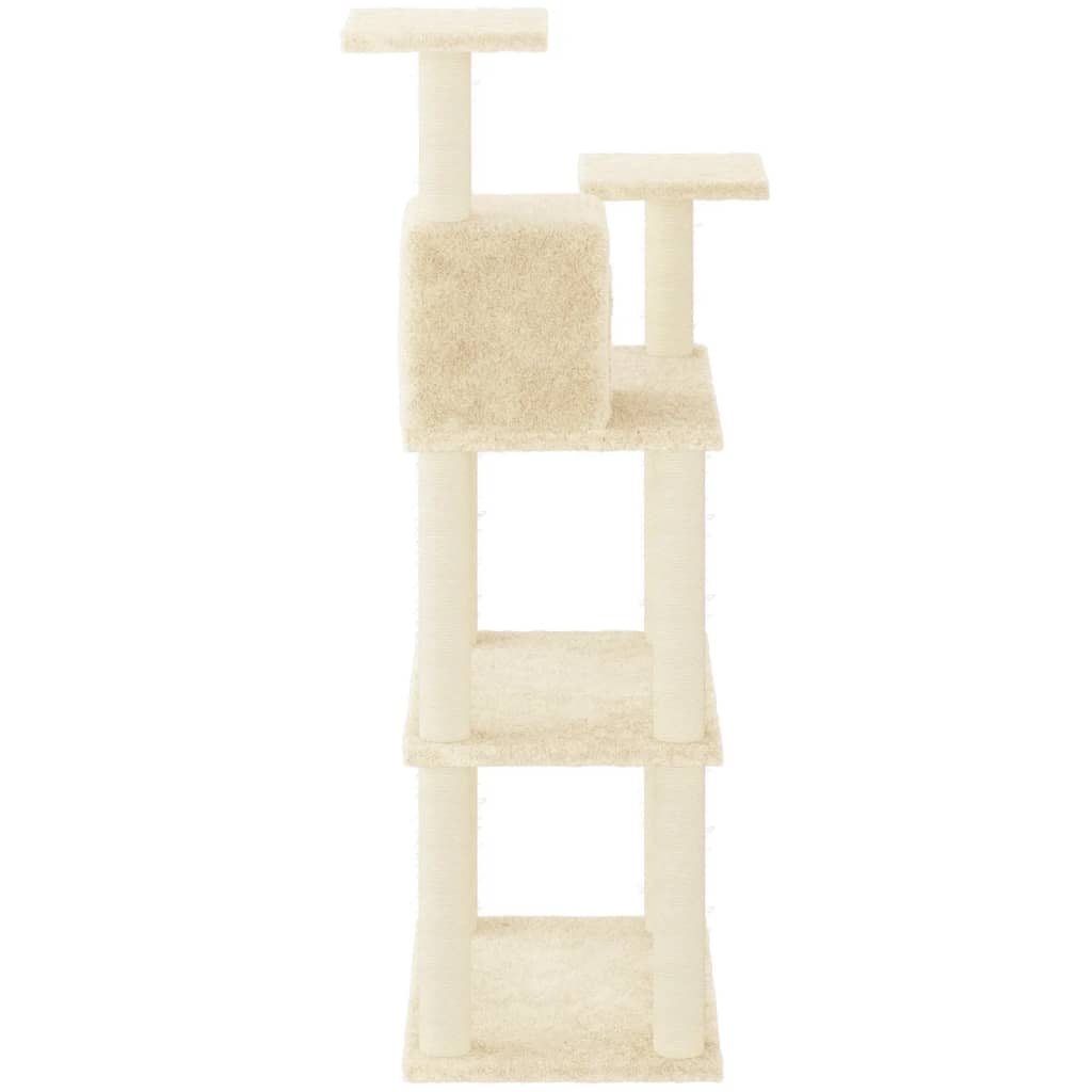 krémszínű macskabútor szizál kaparófákkal 118,5 cm