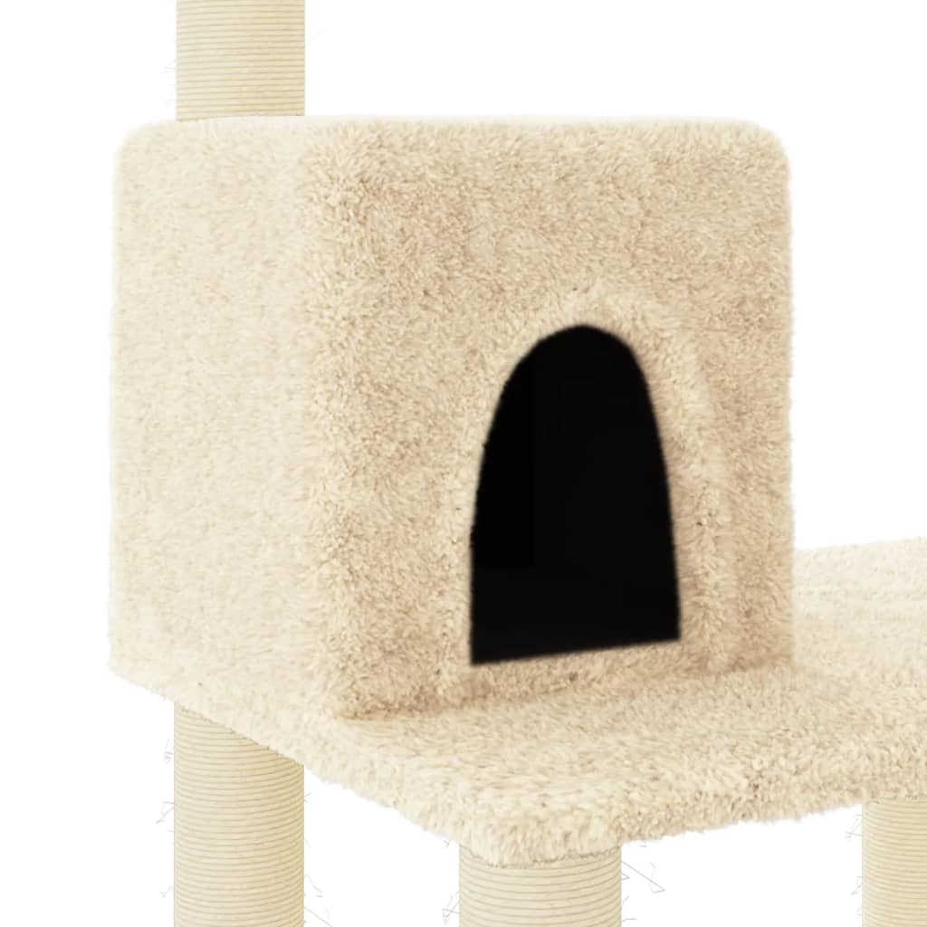 krémszínű macskabútor szizál kaparófákkal 118,5 cm