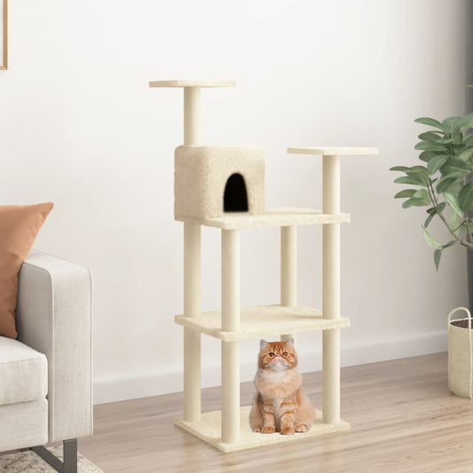 krémszínű macskabútor szizál kaparófákkal 118,5 cm