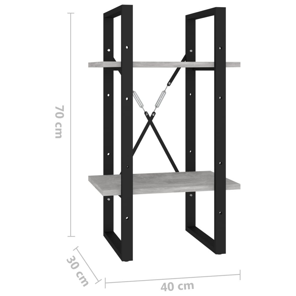 2-szintes betonszürke szerelt fa könyvszekrény 40 x 30 x 70 c