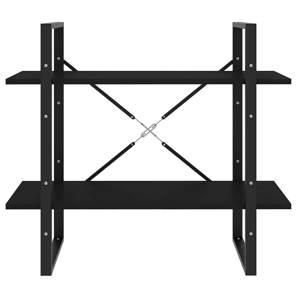 2-szintes fekete szerelt fa könyvszekrény 80 x 30 x 70 cm