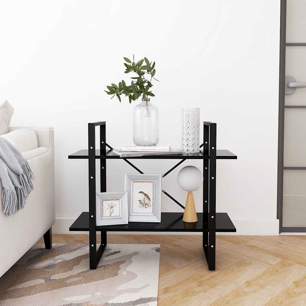 2-szintes fekete szerelt fa könyvszekrény 80 x 30 x 70 cm