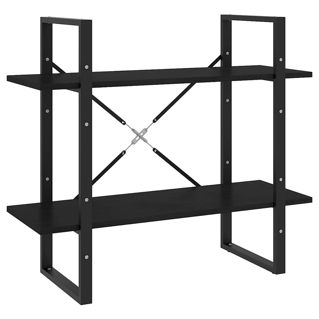 kétszintes fekete tömör fenyőfa könyvszekrény 80 x 30 x 70 cm