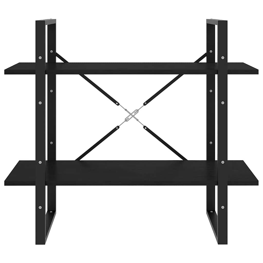 kétszintes fekete tömör fenyőfa könyvszekrény 80 x 30 x 70 cm