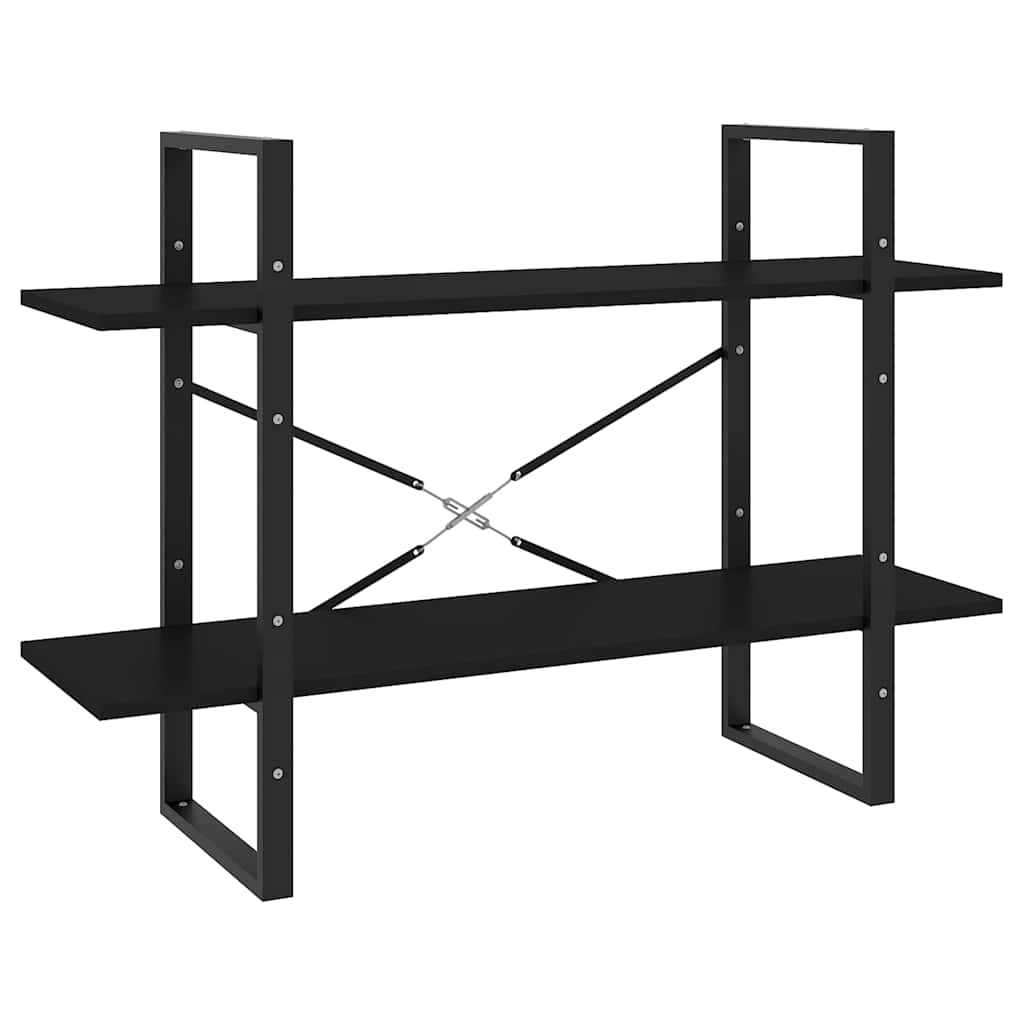 kétszintes fekete szerelt fa könyvszekrény 100 x 30 x 70 cm