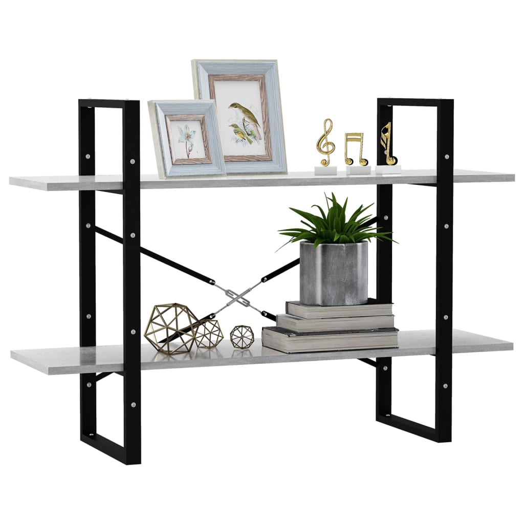kétszintes betonszürke szerelt fa könyvszekrény 100x30x70 cm