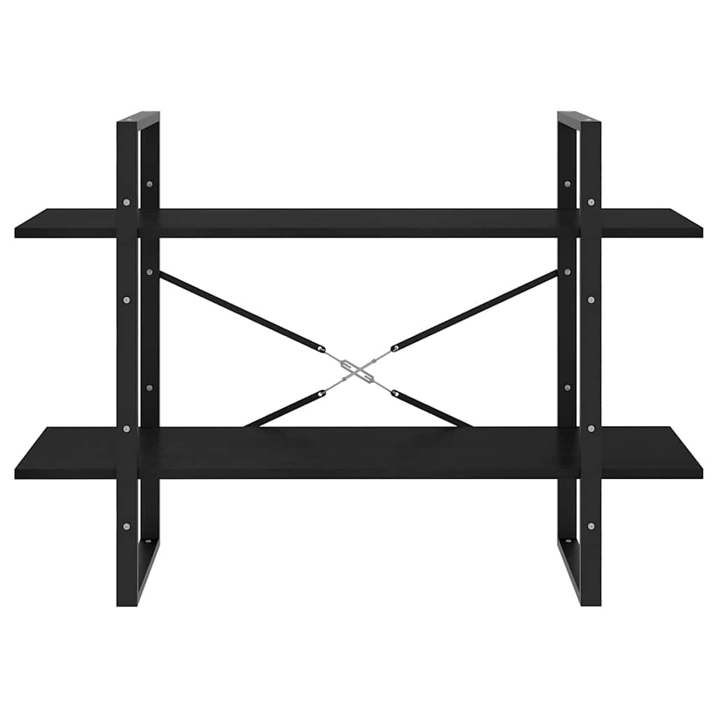 2-szintes fekete tömör fenyőfa könyvszekrény 100 x 30 x 70 cm