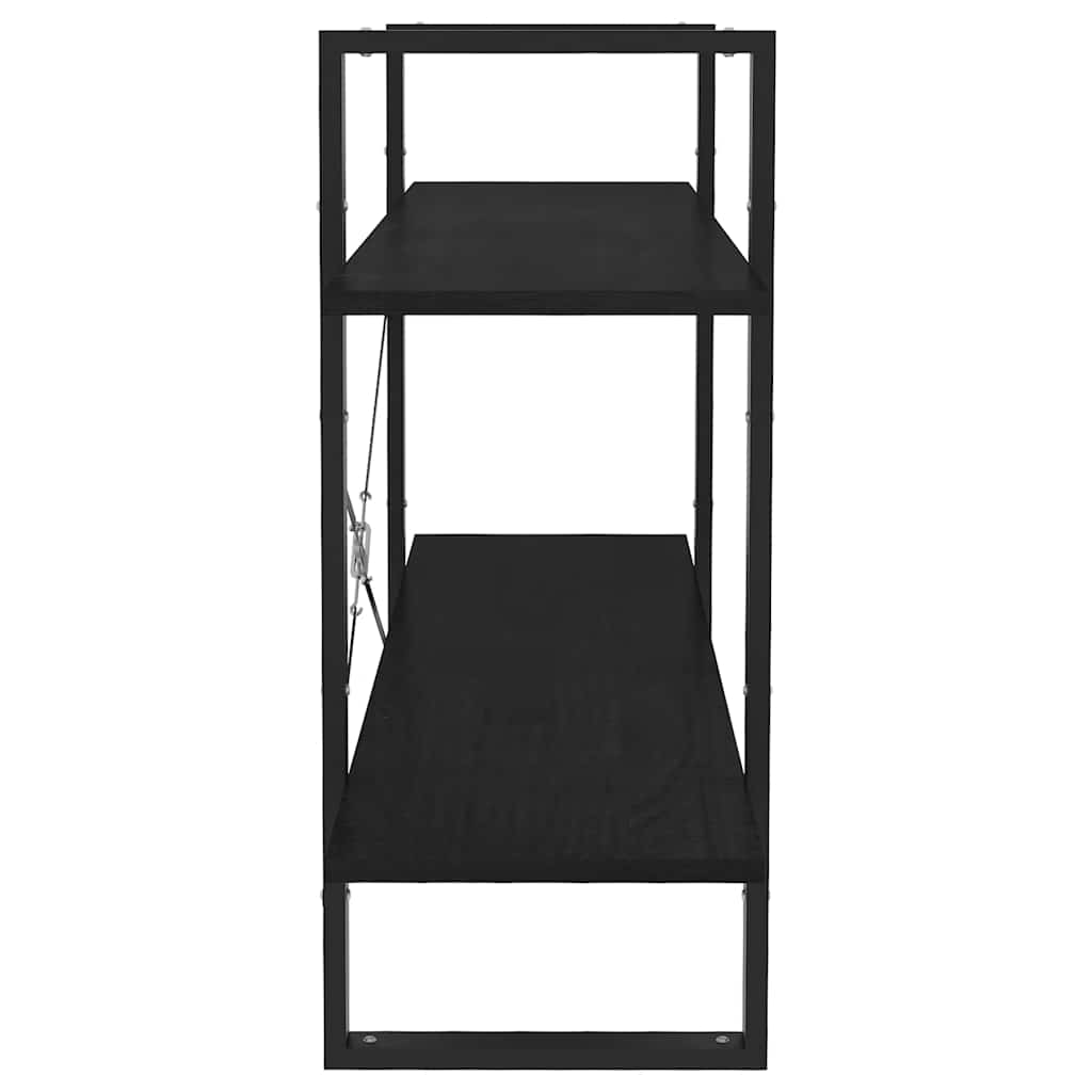 2-szintes fekete tömör fenyőfa könyvszekrény 100 x 30 x 70 cm