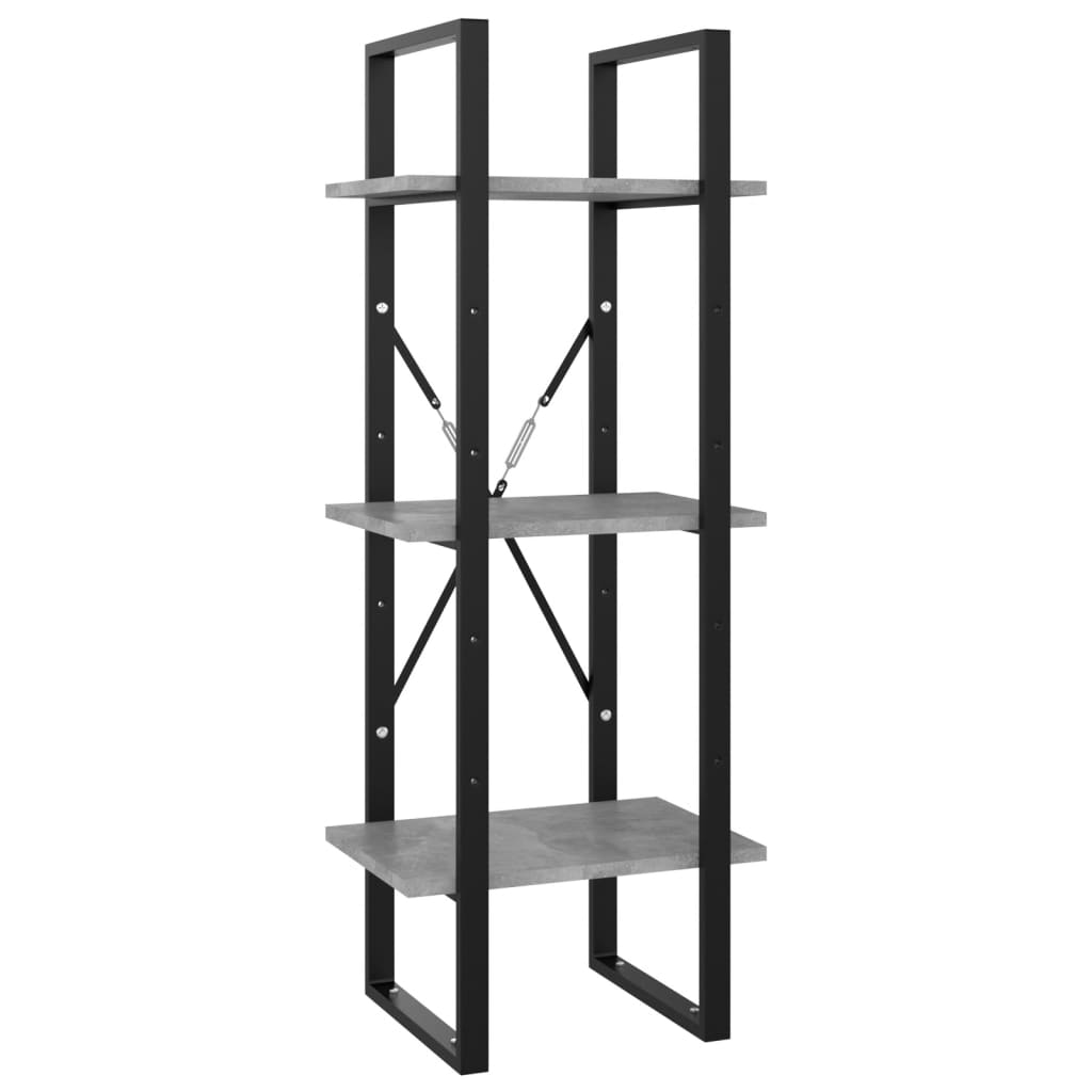 3-szintes betonszürke szerelt fa könyvszekrény 40 x 30 x 105 cm