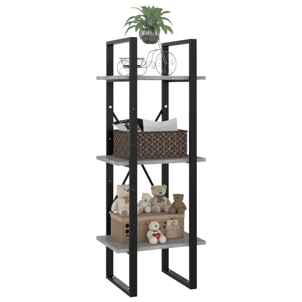 3-szintes betonszürke szerelt fa könyvszekrény 40 x 30 x 105 cm