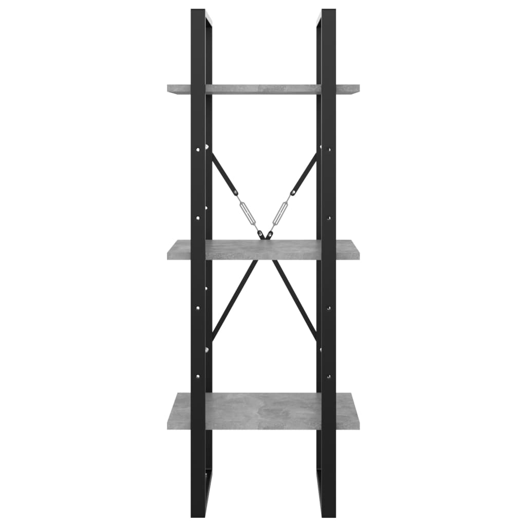 3-szintes betonszürke szerelt fa könyvszekrény 40 x 30 x 105 cm