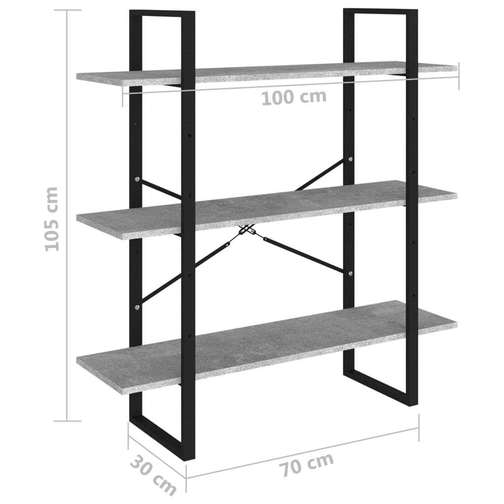 betonszürke forgácslap könyvszekrény 100 x 30 x 105 cm