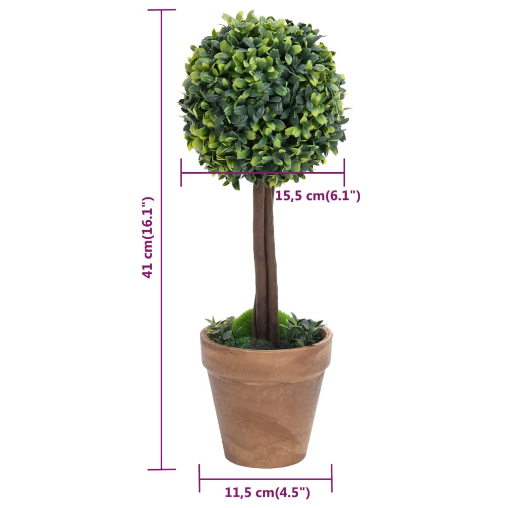 2 db zöld gömbalakú cserepes műpuszpáng 41 cm