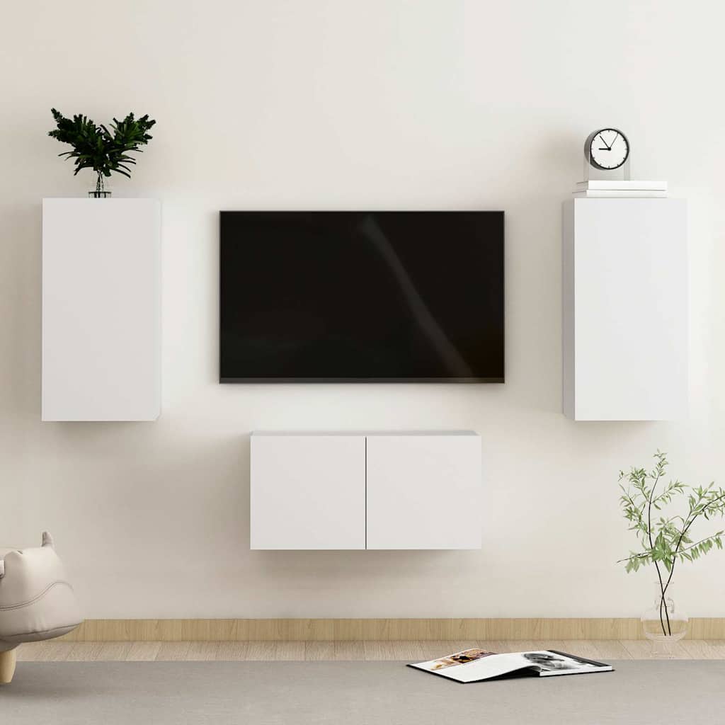 3 részes fehér szerelt fa TV-szekrényszett