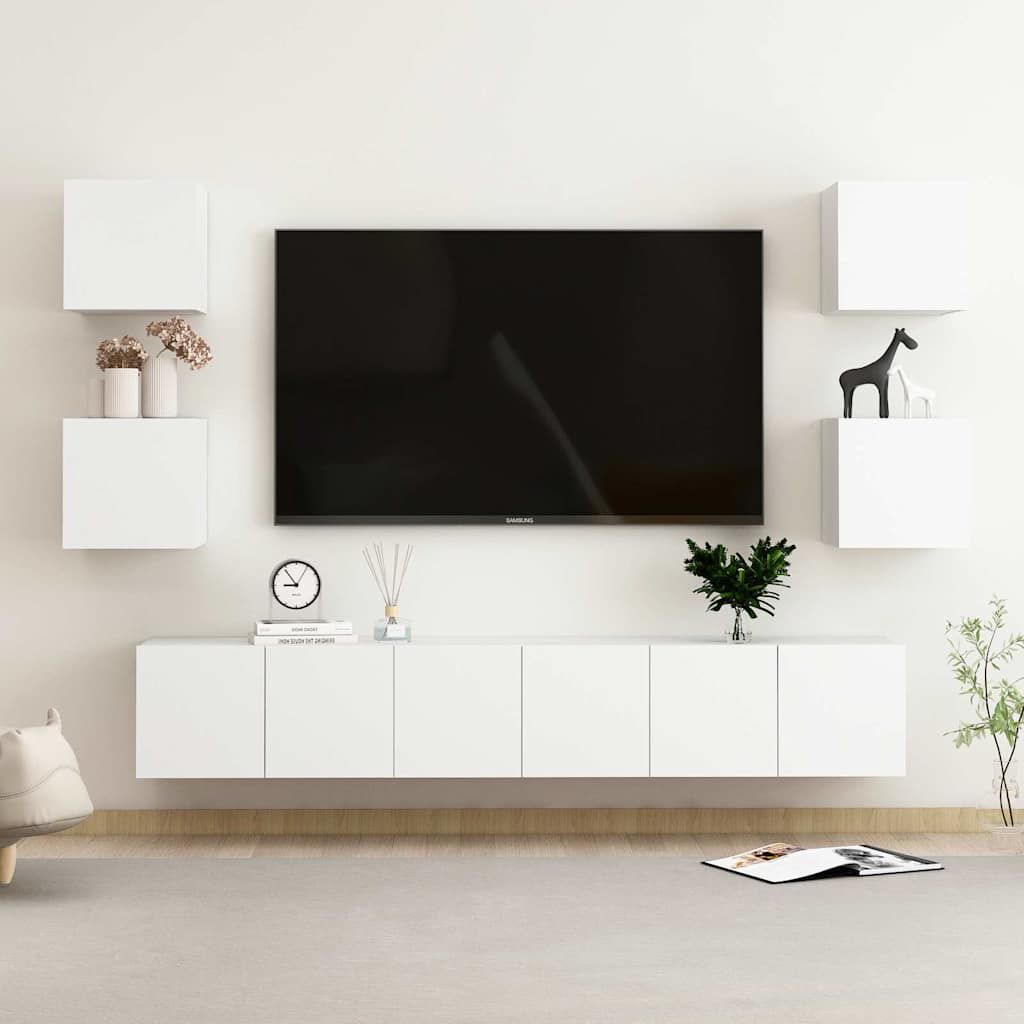 7 részes fehér szerelt fa TV-szekrényszett