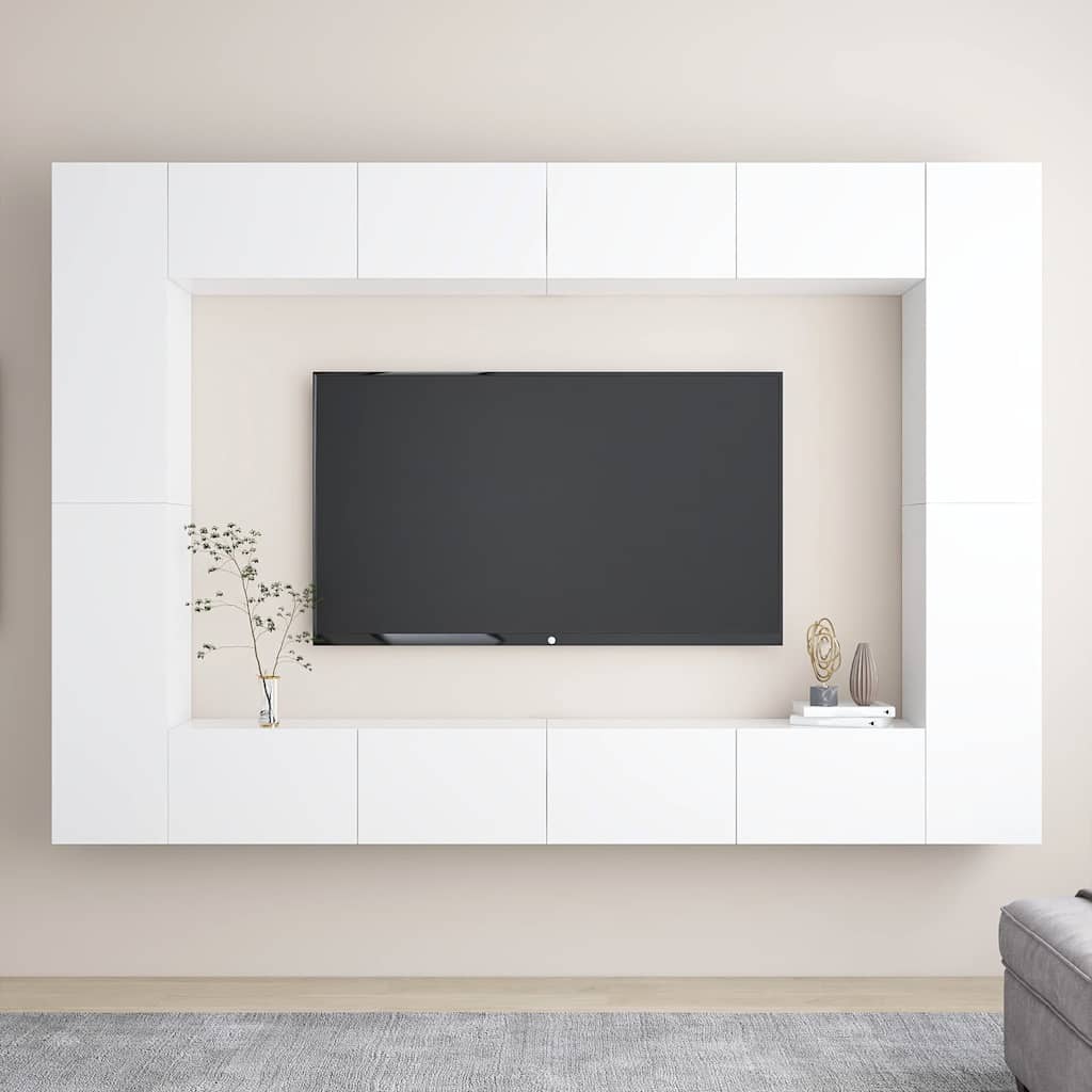 8 részes fehér szerelt fa TV-szekrényszett