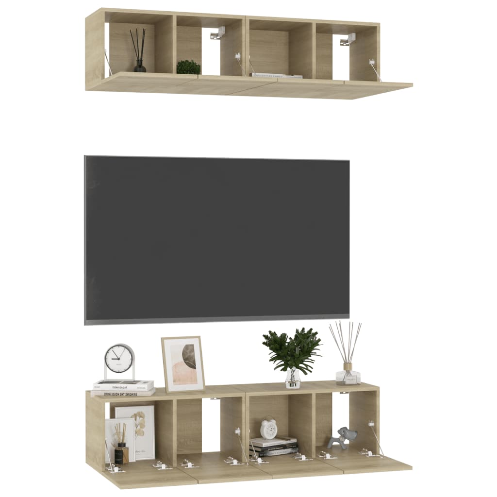 4 db sonoma tölgy színű szerelt fa TV-szekrény 60 x 30 x 30 cm