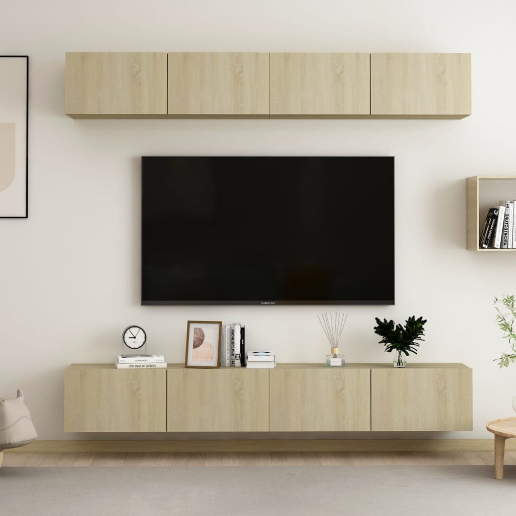 4 db sonoma tölgy színű szerelt fa TV-szekrény 100 x 30 x 30 cm