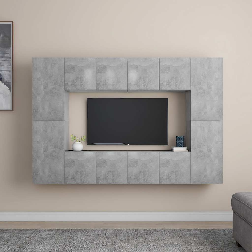 8 részes betonszürke szerelt fa TV-szekrényszett