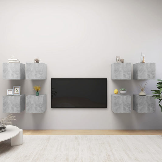 8 db betonszürke falra szerelhető TV-szekrény 30,5 x 30 x 30 cm