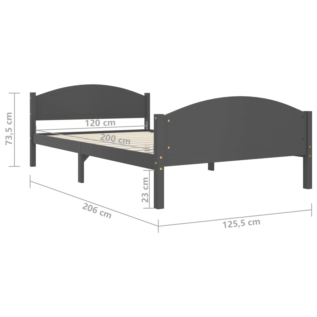sötétszürke tömör fenyőfa ágykeret matrac nélkül 120x200 cm