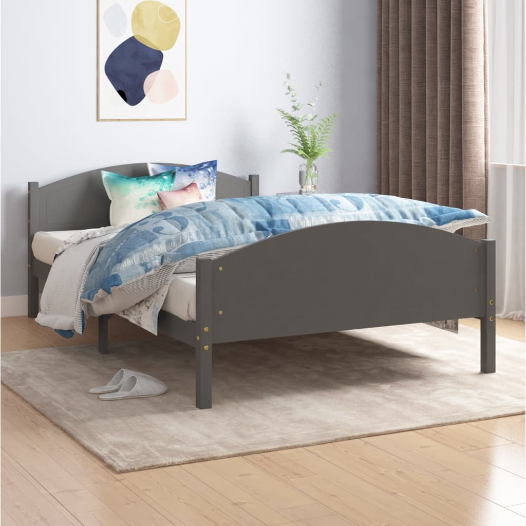 sötétszürke tömör fenyőfa ágykeret matrac nélkül 120x200 cm