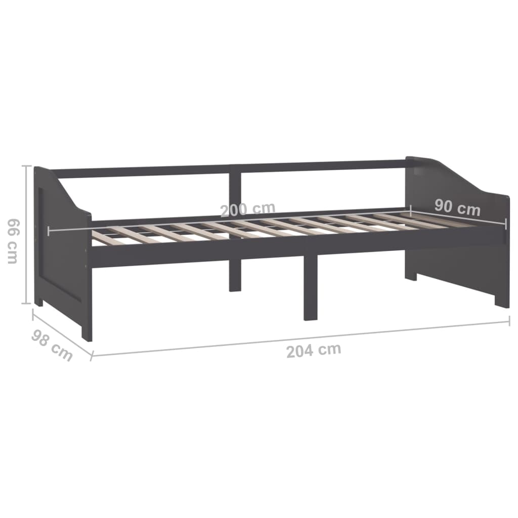 sötétszürke 3 személyes tömör fenyőfa kanapéágy 90 x 200 cm