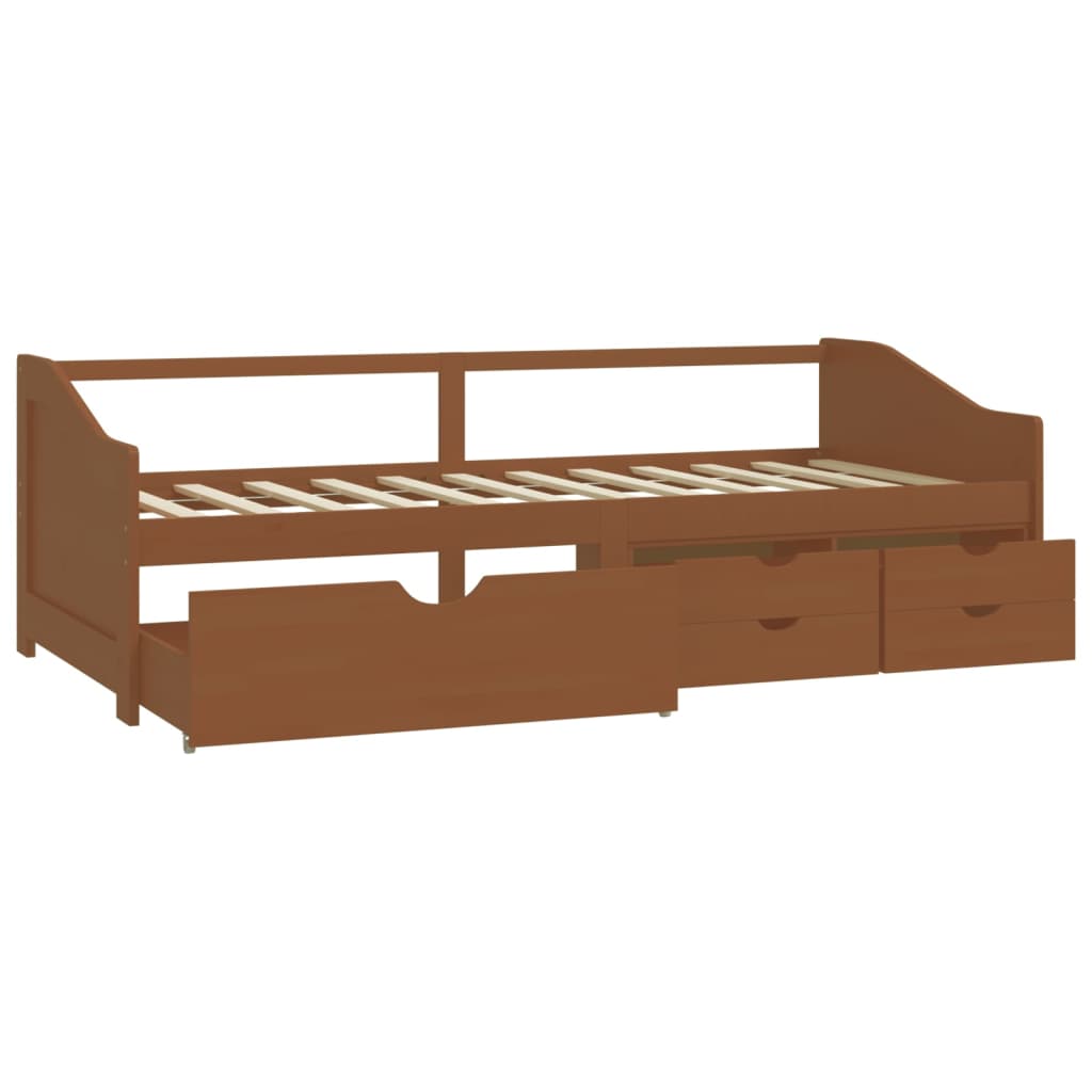 mézbarna 3 személyes tömör fenyőfa kanapéágy fiókokkal 90x200cm