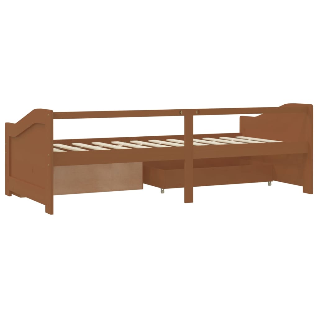 mézbarna 3 személyes tömör fenyőfa kanapéágy fiókokkal 90x200cm