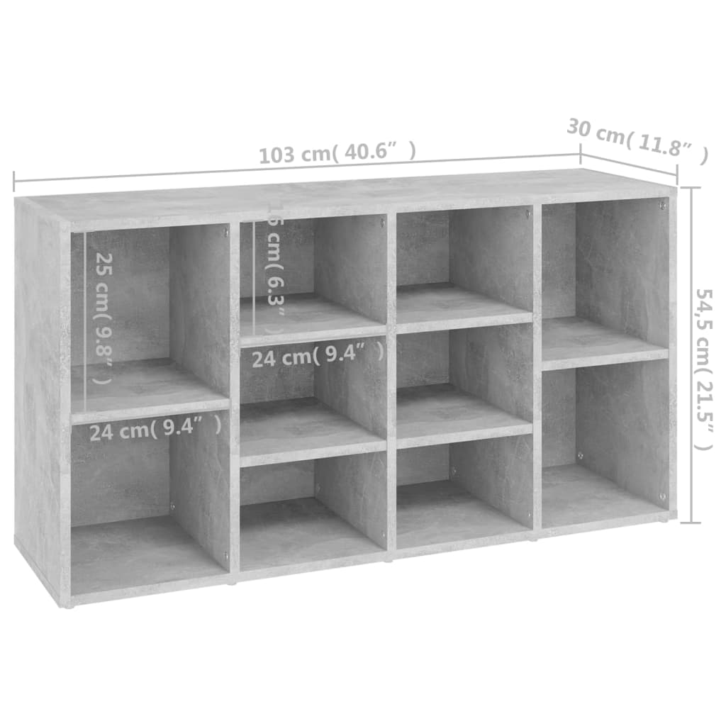 betonszürke szerelt fa cipőtároló pad 103 x 30 x 55 cm