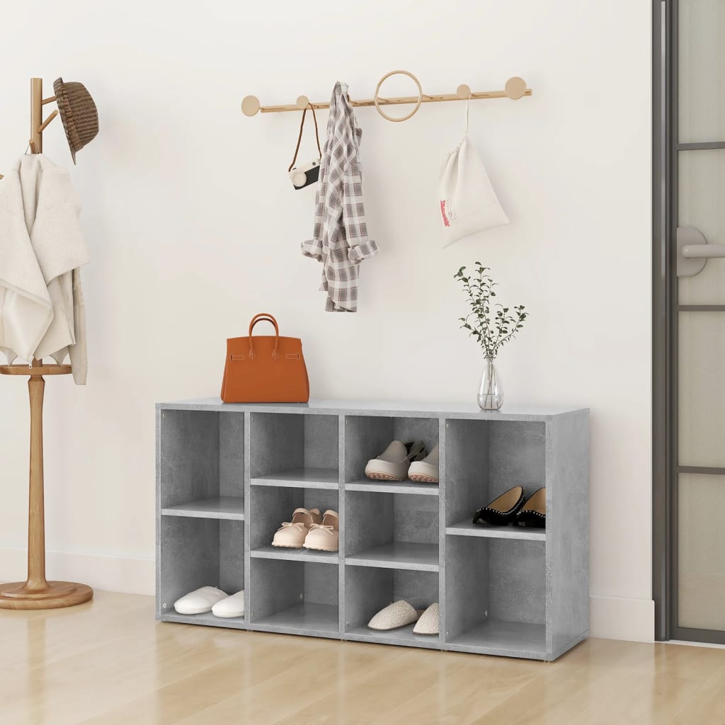 betonszürke szerelt fa cipőtároló pad 103 x 30 x 55 cm
