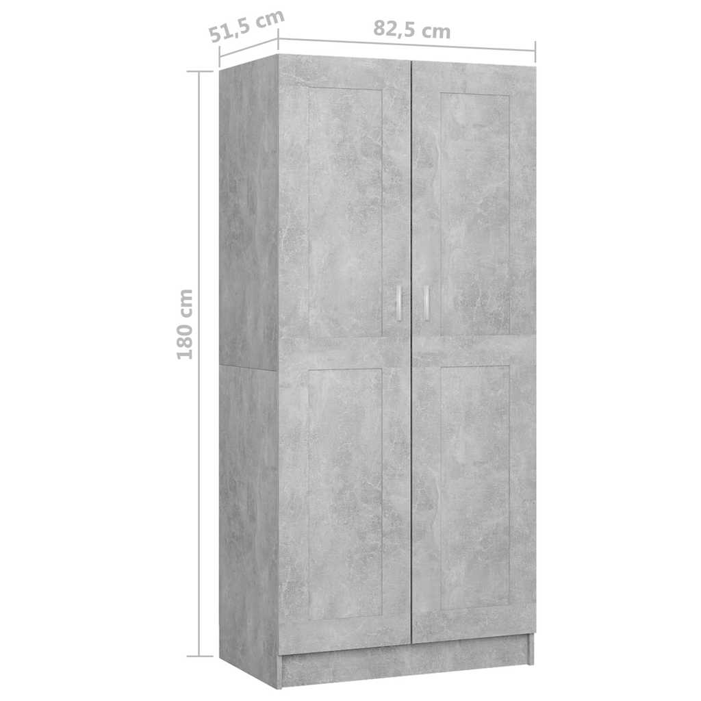 betonszürke szerelt fa ruhásszekrény 82,5 x 51,5 x 180 cm