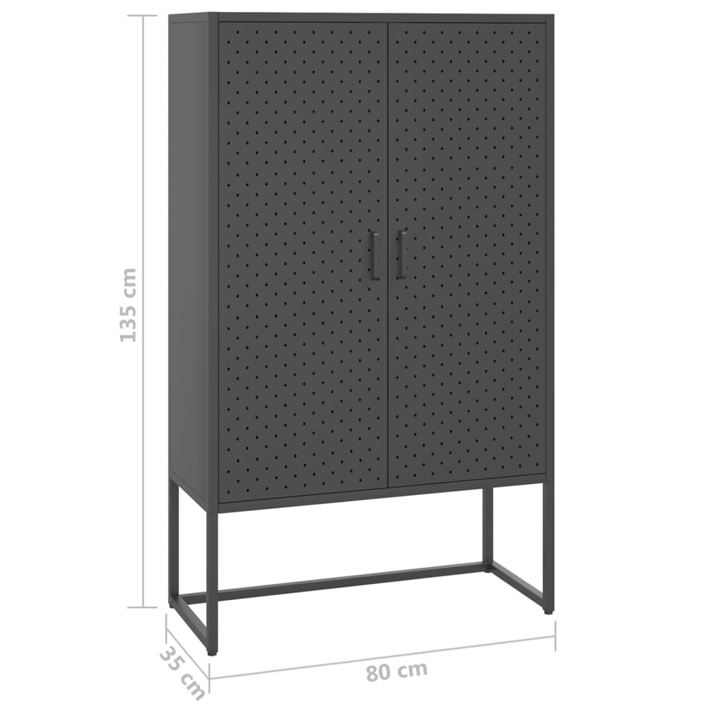 antracitszürke acél magasszekrény 80 x 35 x 135 cm
