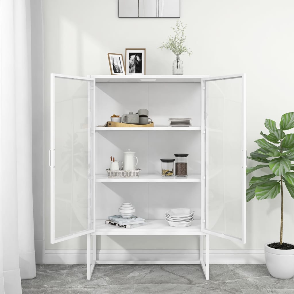 fehér acél és edzett üveg magasszekrény 80 x 35 x 135 cm
