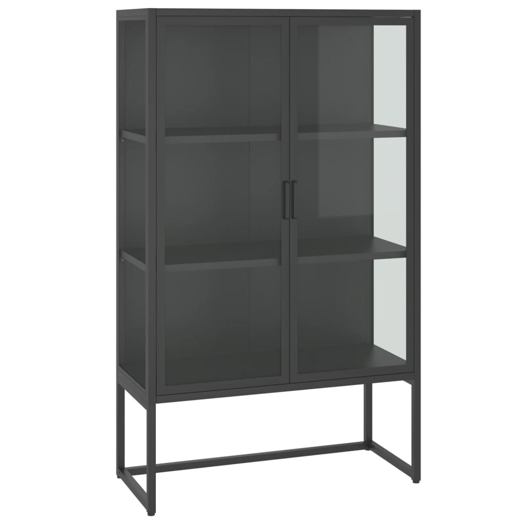 antracitszürke acél és edzett üveg magasszekrény 80x35x135 cm