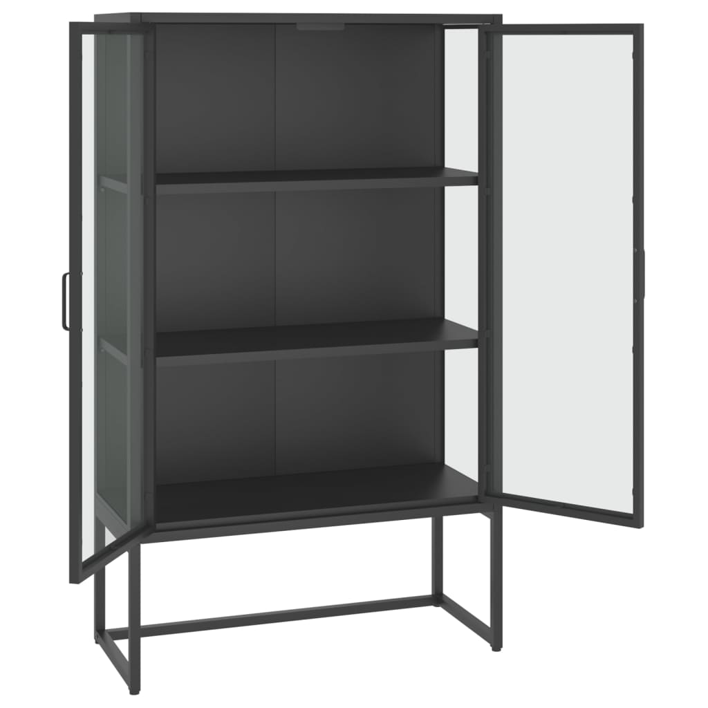 antracitszürke acél és edzett üveg magasszekrény 80x35x135 cm