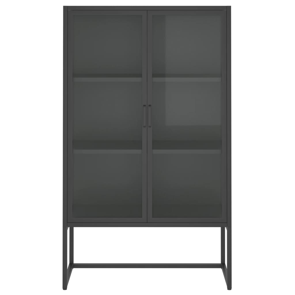 antracitszürke acél és edzett üveg magasszekrény 80x35x135 cm