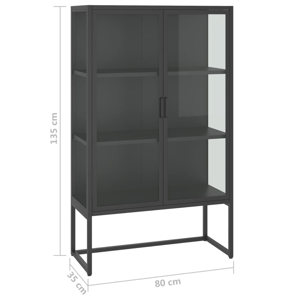antracitszürke acél és edzett üveg magasszekrény 80x35x135 cm