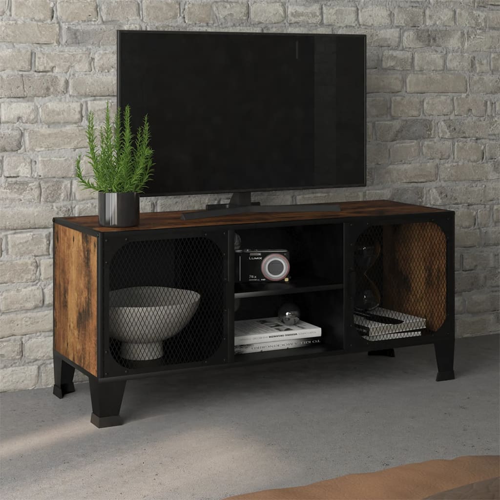 rusztikus barna fém és MDF TV-szekrény 105 x 36 x 47 cm