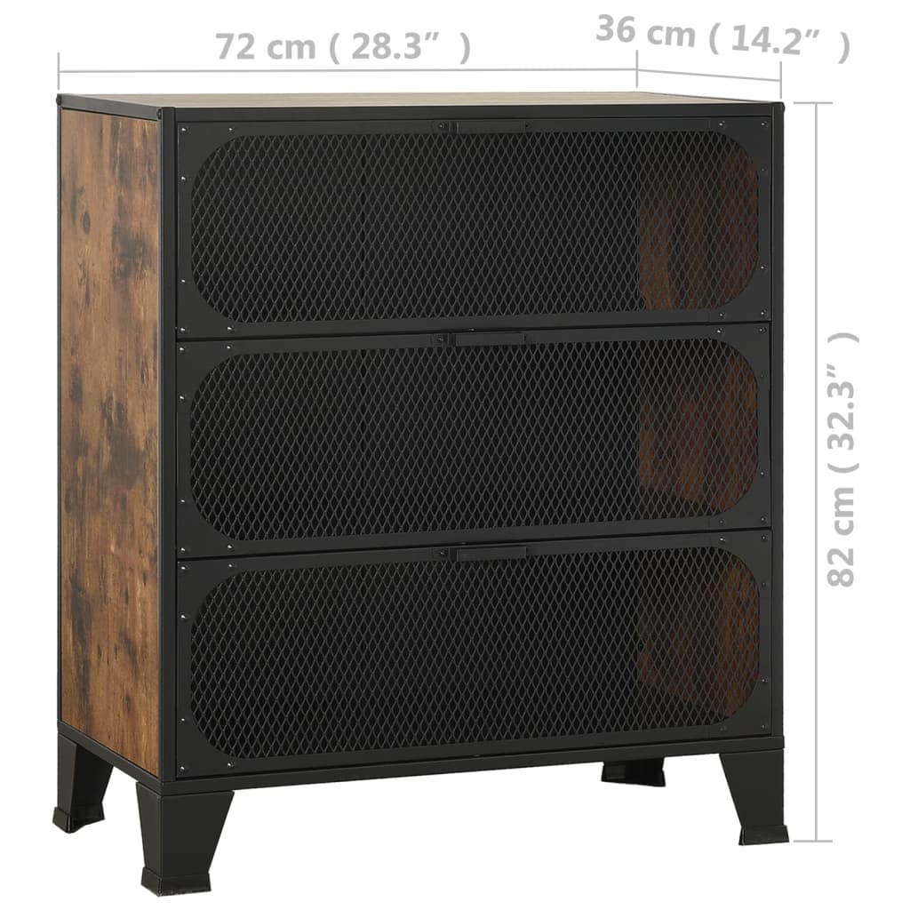 rusztikus barna fém és MDF tárolószekrény 72 x 36 x 82 cm