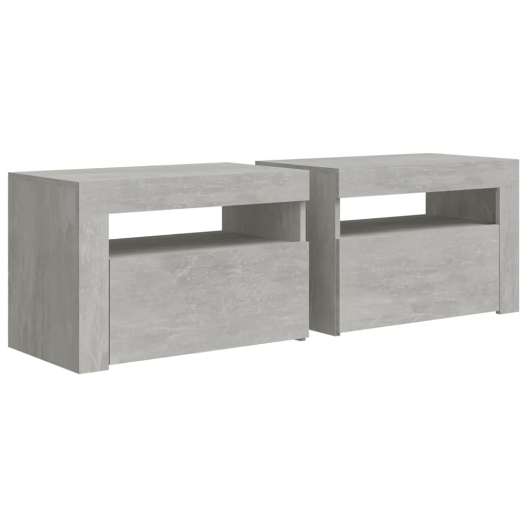 2 db betonszürke éjjeliszekrény LED-del 60 x 35 x 40 cm