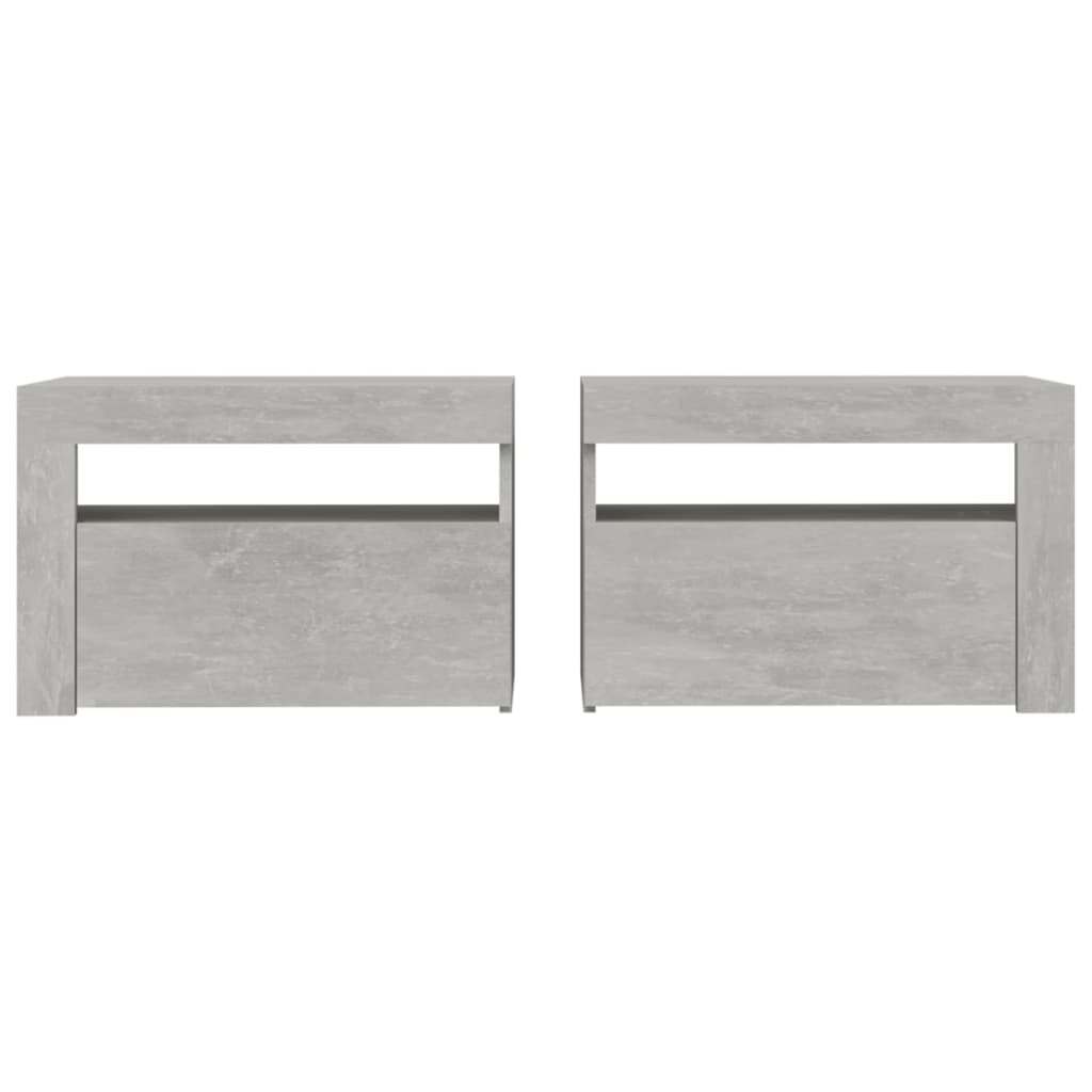 2 db betonszürke éjjeliszekrény LED-del 60 x 35 x 40 cm