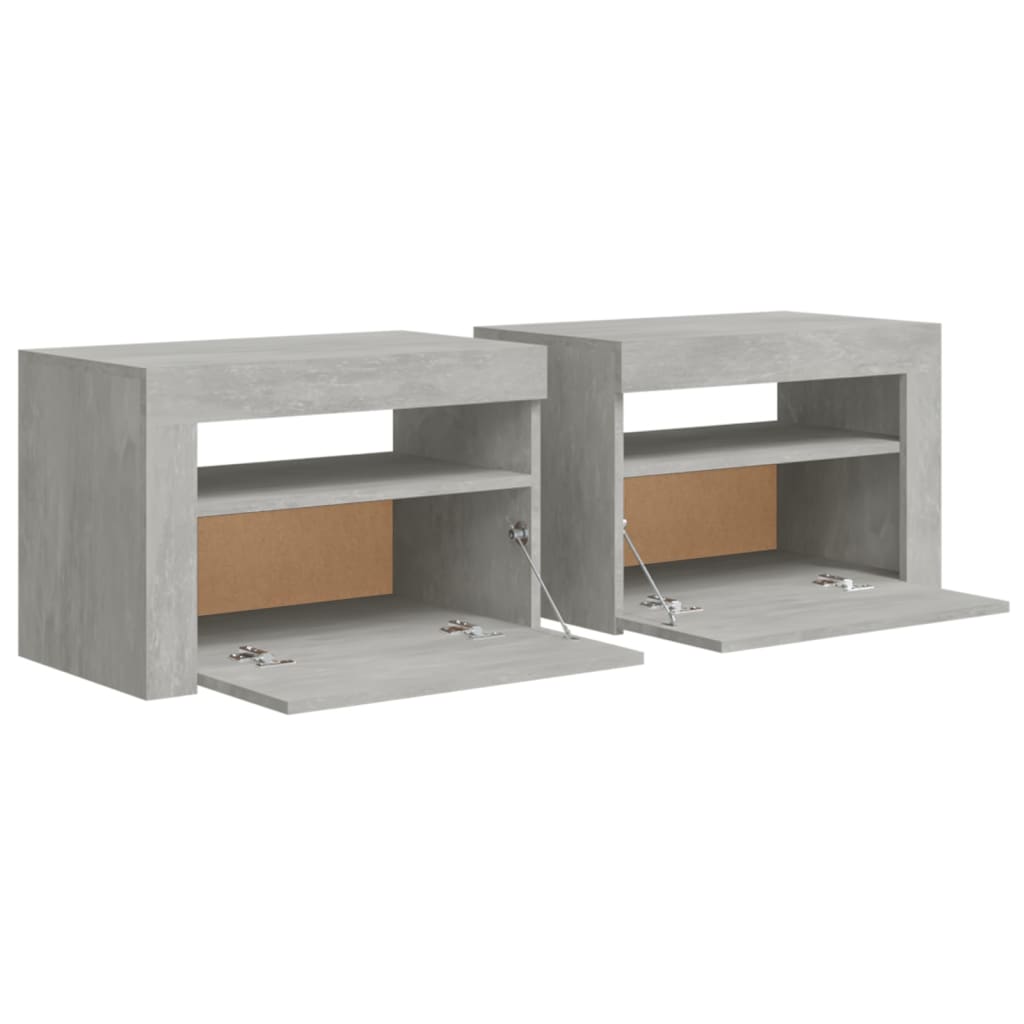 2 db betonszürke éjjeliszekrény LED-del 60 x 35 x 40 cm