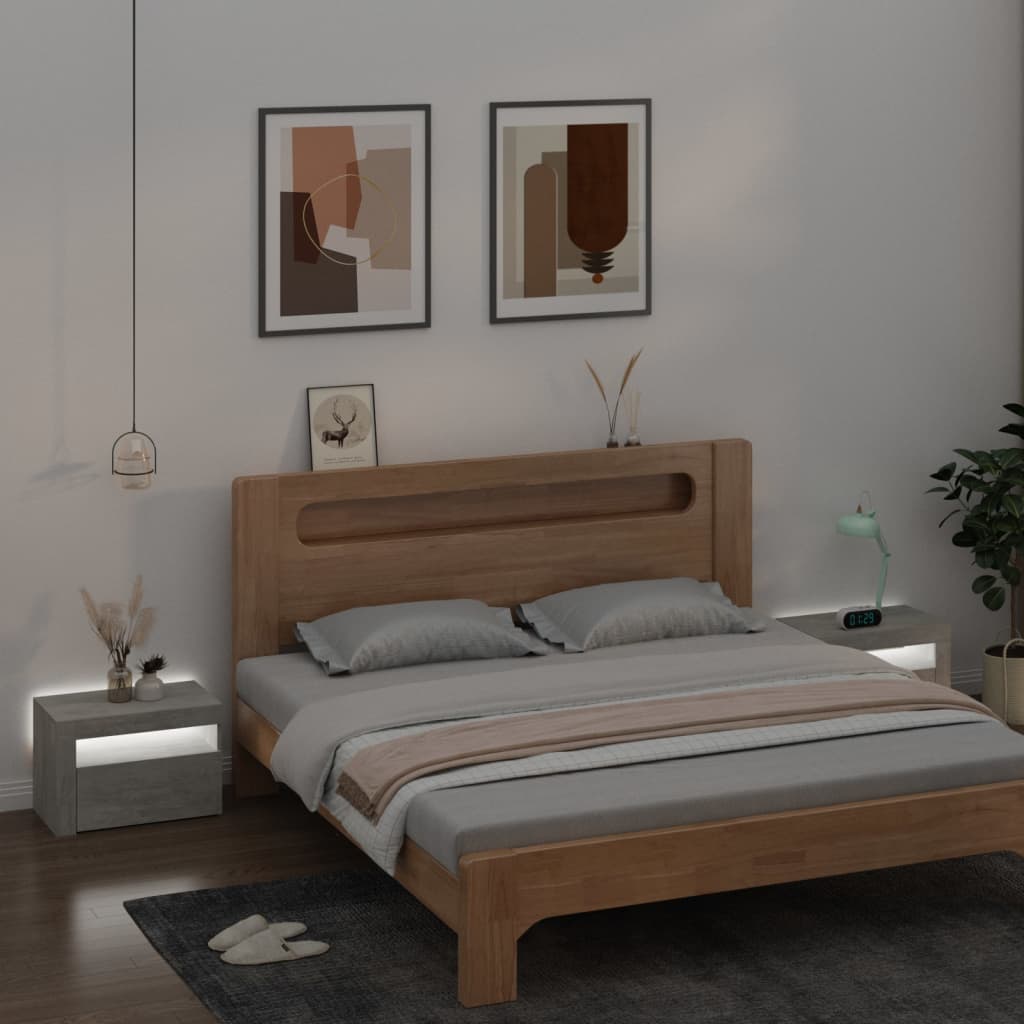 2 db betonszürke éjjeliszekrény LED-del 60 x 35 x 40 cm