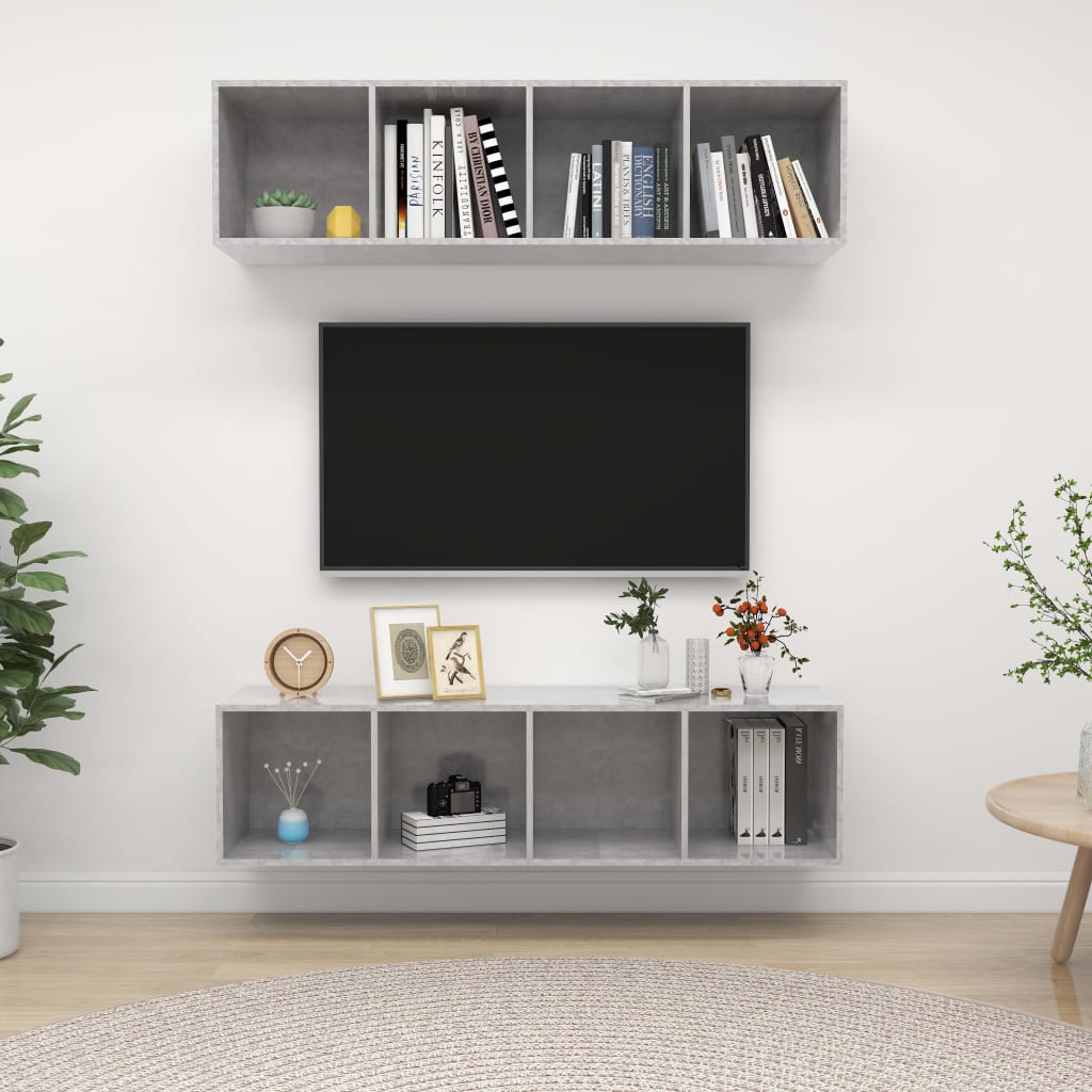 2 db betonszürke szerelt fa falra szerelhető TV-szekrény
