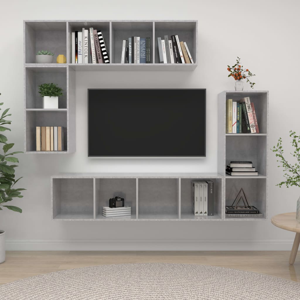 4 részes betonszürke szerelt fa TV-szekrényszett