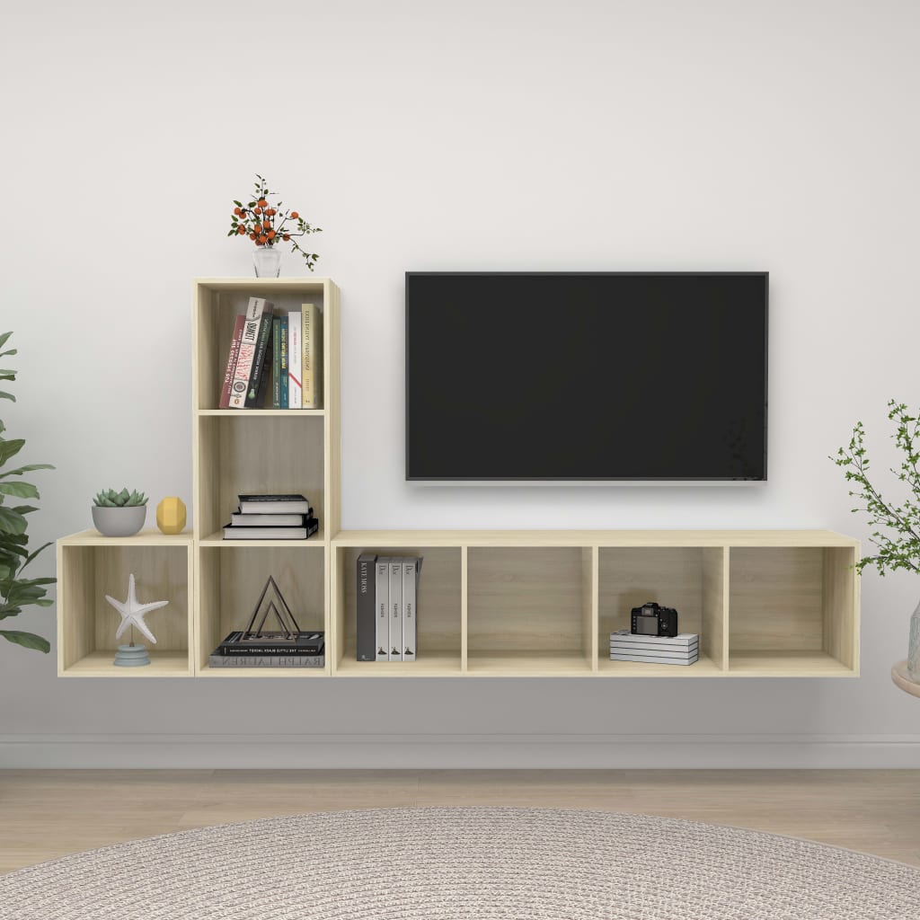 3 részes tölgyszínű szerelt fa TV-szekrény szett