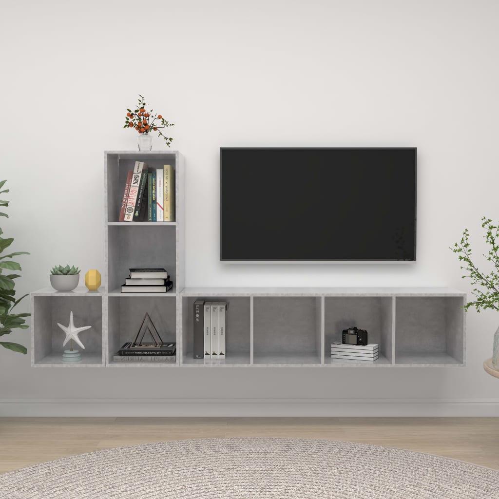3 részes betonszürke szerelt fa TV-szekrény szett
