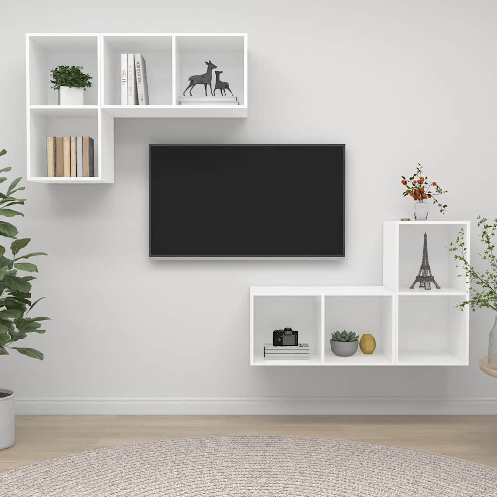 4 db fehér szerelt fa falra szerelhető TV-szekrény