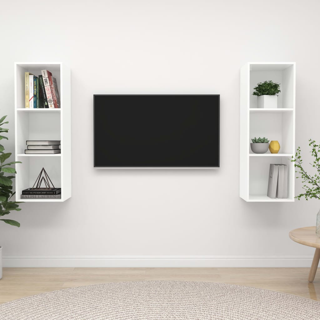 2 db fehér szerelt fa falra szerelhető TV-szekrény
